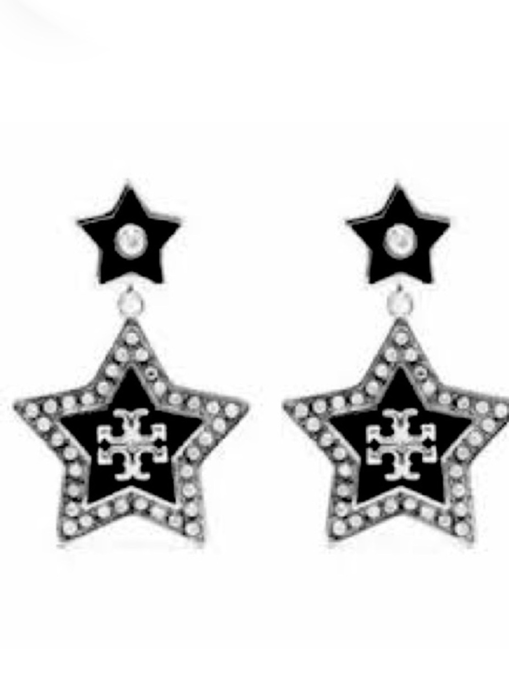 TORY BURCH SILVER LOGO PAVÉ FALLING STAR DROP EARRINGS ⭐️